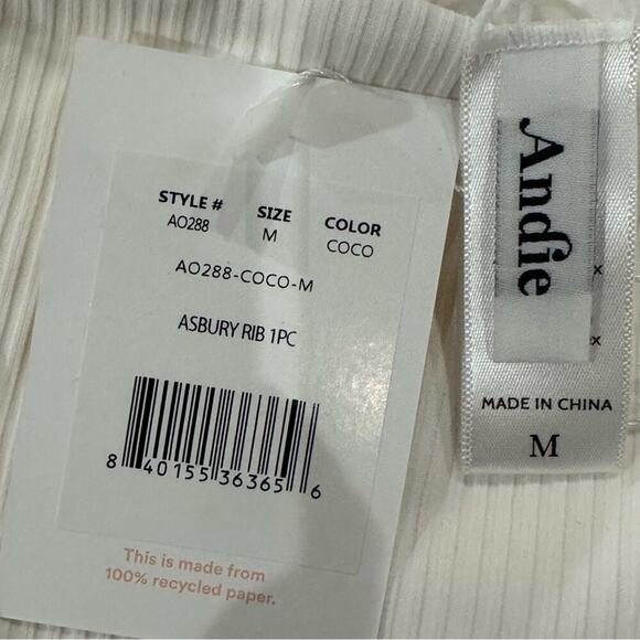 Andie Swim Asbury Rib High Neck One Piece Swimsuit Coca Ivory Medium AO288 - Picture 7 of 8